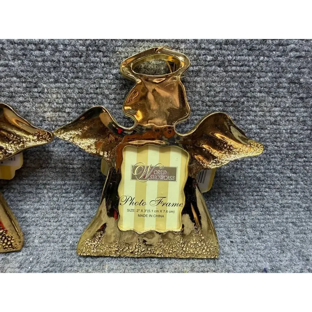 Angel Metal Photo Frame Set of 2 Gold 2x3 World Showcase 2000